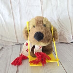 Mary Meyer Hot Dog Skier Plush Brown Hound Yellow Skis Toy Knit Scarf 8 Inch 80s